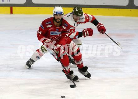 EBEL. Eishockey Bundesliga. EC KAC gegen  HCB Suedtirol Alperia. Steven Strong, (KAC),    Christian Thomas   (Bozen). Klagenfurt, am 25.11.2022.
Foto: Kuess
www.qspictures.net
---
pressefotos, pressefotografie, kuess, qs, qspictures, sport, bild, bilder, bilddatenbank