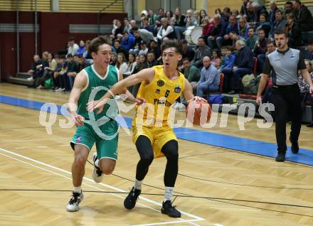 Basketball 2. Liga 2022/2023. Grunddurchgang 8. Runde. Woerthersee Piraten gegen  KOS Celovec.   Felix Leindecker (Piraten),  Niklas Michel (KOS). Klagenfurt, am 26.11.2022.
Foto: Kuess
www.qspictures.net
---
pressefotos, pressefotografie, kuess, qs, qspictures, sport, bild, bilder, bilddatenbank