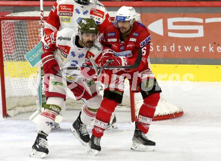 EBEL. Eishockey Bundesliga. EC KAC gegen  HCB Suedtirol Alperia.  Lucas Lessio,  (KAC),    Scott Valentine (Bozen). Klagenfurt, am 25.11.2022.
Foto: Kuess
www.qspictures.net
---
pressefotos, pressefotografie, kuess, qs, qspictures, sport, bild, bilder, bilddatenbank