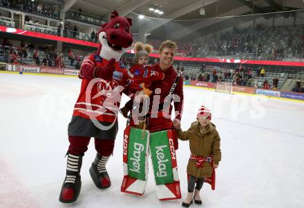 EBEL. Eishockey Bundesliga. EC KAC gegen  Asiago Hockey.  Maskottchen Lindi, Sebastian Dahm (KAC). Klagenfurt, am 27.11.2022.
Foto: Kuess
www.qspictures.net
---
pressefotos, pressefotografie, kuess, qs, qspictures, sport, bild, bilder, bilddatenbank