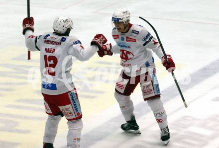 EBEL. Eishockey Bundesliga. EC VSV gegen EC KAC.   Torjubel David Maier, Kele Steffler  (KAC). Villach, am 2.12.2022.
Foto: Kuess
www.qspictures.net
---
pressefotos, pressefotografie, kuess, qs, qspictures, sport, bild, bilder, bilddatenbank