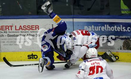 EBEL. Eishockey Bundesliga. EC VSV gegen EC KAC.   Arturs Kulda,   (VSV),   Luka Gomboc (KAC). Villach, am 2.12.2022.
Foto: Kuess
www.qspictures.net
---
pressefotos, pressefotografie, kuess, qs, qspictures, sport, bild, bilder, bilddatenbank