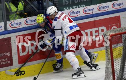 EBEL. Eishockey Bundesliga. EC VSV gegen EC KAC.   Alexander Rauchenwald,  (VSV),  Kele Steffler   (KAC). Villach, am 2.12.2022.
Foto: Kuess
www.qspictures.net
---
pressefotos, pressefotografie, kuess, qs, qspictures, sport, bild, bilder, bilddatenbank