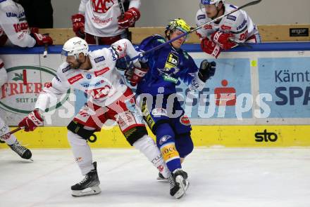 EBEL. Eishockey Bundesliga. EC VSV gegen EC KAC.  Dominik Grafenthin,    (VSV),  Lucas Lessio  (KAC). Villach, am 2.12.2022.
Foto: Kuess
www.qspictures.net
---
pressefotos, pressefotografie, kuess, qs, qspictures, sport, bild, bilder, bilddatenbank