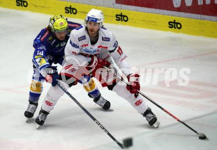 EBEL. Eishockey Bundesliga. EC VSV gegen EC KAC.  Johannes Tschurnig,   (VSV),  Manuel Ganahl   (KAC). Villach, am 2.12.2022.
Foto: Kuess
www.qspictures.net
---
pressefotos, pressefotografie, kuess, qs, qspictures, sport, bild, bilder, bilddatenbank