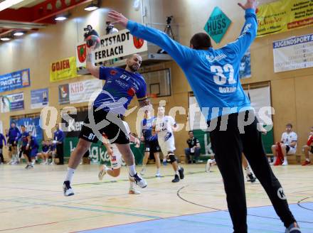 Handball Bundesliga. SC kelag Ferlach gegen ALPLA HC Hard.   Adrijan Milicevic (Ferlach),    Golub Doknic (Hard). Ferlach, 2.12.2022.
Foto: Kuess

---
pressefotos, pressefotografie, kuess, qs, qspictures, sport, bild, bilder, bilddatenbank