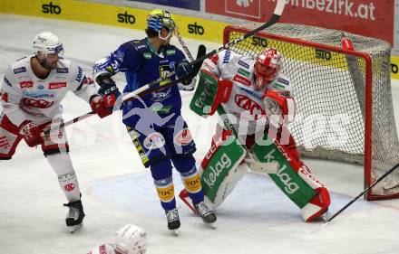 EBEL. Eishockey Bundesliga. EC VSV gegen EC KAC.   Marco Richter,  (VSV), Steven Strong, Sebastian Dahm    (KAC). Villach, am 2.12.2022.
Foto: Kuess
www.qspictures.net
---
pressefotos, pressefotografie, kuess, qs, qspictures, sport, bild, bilder, bilddatenbank