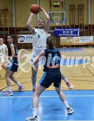 Basketball Damen Superliga. Grunddurchgang 8. Runde. KOS Celovec Damen gegen Vienna Timberwolves.  Alina Seher (KOS), Melanie Fischer  (Vienna Timberwolves). Klagenfurt, 3.12.2022.
Foto: Kuess
---
pressefotos, pressefotografie, kuess, qs, qspictures, sport, bild, bilder, bilddatenbank