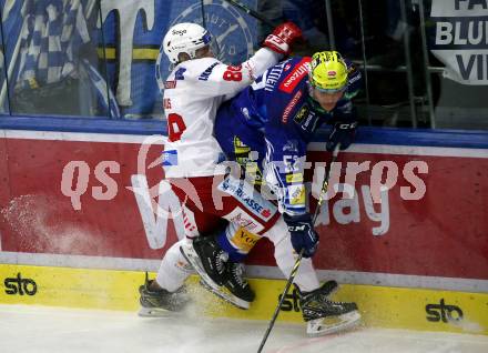 EBEL. Eishockey Bundesliga. EC VSV gegen EC KAC.   Nicolas Rivett-Mattinen,  (VSV),  Nikolaus Kraus   (KAC). Villach, am 2.12.2022.
Foto: Kuess
www.qspictures.net
---
pressefotos, pressefotografie, kuess, qs, qspictures, sport, bild, bilder, bilddatenbank