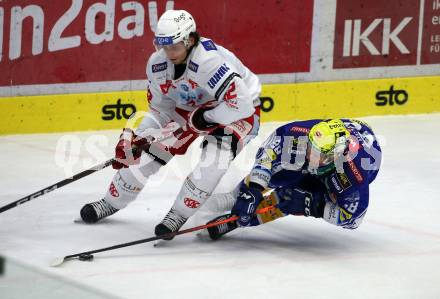 EBEL. Eishockey Bundesliga. EC VSV gegen EC KAC.   Anthony Luciani,  (VSV),   David Maier  (KAC). Villach, am 2.12.2022.
Foto: Kuess
www.qspictures.net
---
pressefotos, pressefotografie, kuess, qs, qspictures, sport, bild, bilder, bilddatenbank