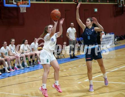 Basketball Damen Superliga. Grunddurchgang 8. Runde. KOS Celovec Damen gegen Vienna Timberwolves.  Monika Ristic (KOS),   Aleksandra Novakovic (Vienna Timberwolves). Klagenfurt, 3.12.2022.
Foto: Kuess
---
pressefotos, pressefotografie, kuess, qs, qspictures, sport, bild, bilder, bilddatenbank