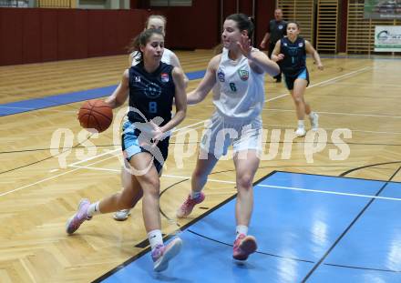 Basketball Damen Superliga. Grunddurchgang 8. Runde. KOS Celovec Damen gegen Vienna Timberwolves.  Alina Seher (KOS), Aleksandra Novakovic  (Vienna Timberwolves). Klagenfurt, 3.12.2022.
Foto: Kuess
---
pressefotos, pressefotografie, kuess, qs, qspictures, sport, bild, bilder, bilddatenbank