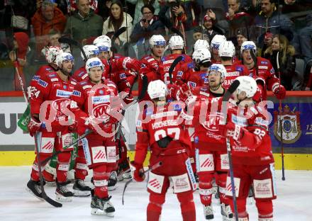 EBEL. Eishockey Bundesliga. EC KAC gegen  HK Olimpija.  Jubel   (KAC). Klagenfurt, am 4.12.2022.
Foto: Kuess
www.qspictures.net
---
pressefotos, pressefotografie, kuess, qs, qspictures, sport, bild, bilder, bilddatenbank