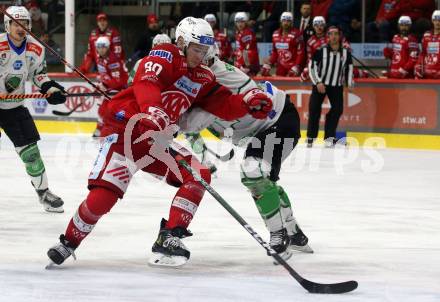 EBEL. Eishockey Bundesliga. EC KAC gegen  HK Olimpija. Nikolaus Kraus,  (KAC),   Joona Verner Erving   (Laibach). Klagenfurt, am 4.12.2022.
Foto: Kuess
www.qspictures.net
---
pressefotos, pressefotografie, kuess, qs, qspictures, sport, bild, bilder, bilddatenbank