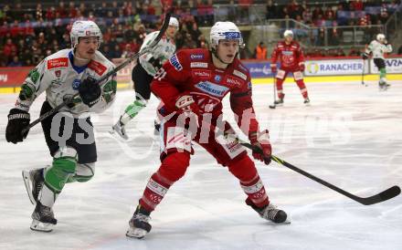 EBEL. Eishockey Bundesliga. EC KAC gegen  HK Olimpija.  Finn Van Ee,  (KAC),  Christopher Dodero  (Laibach). Klagenfurt, am 4.12.2022.
Foto: Kuess
www.qspictures.net
---
pressefotos, pressefotografie, kuess, qs, qspictures, sport, bild, bilder, bilddatenbank