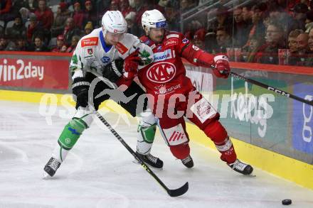 EBEL. Eishockey Bundesliga. EC KAC gegen  HK Olimpija. Matthew Fraser,  (KAC),  Aljosa Crnovic   (Laibach). Klagenfurt, am 4.12.2022.
Foto: Kuess
www.qspictures.net
---
pressefotos, pressefotografie, kuess, qs, qspictures, sport, bild, bilder, bilddatenbank