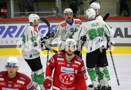 EBEL. Eishockey Bundesliga. EC KAC gegen  HK Olimpija.  Torjubel Jaka Sodja  (Laibach). Klagenfurt, am 4.12.2022.
Foto: Kuess
www.qspictures.net
---
pressefotos, pressefotografie, kuess, qs, qspictures, sport, bild, bilder, bilddatenbank