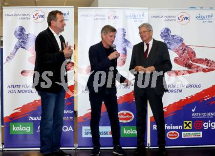 Schi Alpin. Schi Nordisch. Biathlon. Einkleidung Landesschiverband.   Dieter Moertl (Praesident Landesschiverband) Landessportdirektor Arno Arthofer, Landeshauptmann Peter Kaiser. Klagenfurt, am 3.12.2022.
Foto: Kuess

---
pressefotos, pressefotografie, kuess, qs, qspictures, sport, bild, bilder, bilddatenbank