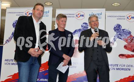 Schi Alpin. Schi Nordisch. Biathlon. Einkleidung Landesschiverband.   Dieter Moertl (Praesident Landesschiverband) Landessportdirektor Arno Arthofer, Landeshauptmann Peter Kaiser. Klagenfurt, am 3.12.2022.
Foto: Kuess

---
pressefotos, pressefotografie, kuess, qs, qspictures, sport, bild, bilder, bilddatenbank