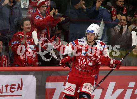 EBEL. Eishockey Bundesliga. EC KAC gegen  Salzburg. Torjubel David Maier, Tobias Sablattnig  (KAC). Klagenfurt, am 9.12.2022.
Foto: Kuess
www.qspictures.net
---
pressefotos, pressefotografie, kuess, qs, qspictures, sport, bild, bilder, bilddatenbank