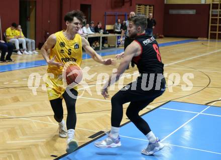 Basketball 2. Liga 2022/2023. Grunddurchgang 10. Runde. Woerthersee Piraten gegen  Mistelbach Mustangs. Felix Leindecker   (Piraten),  Jan Kozina (Mistelbach). Klagenfurt, am 10.12.2022.
Foto: Kuess
www.qspictures.net
---
pressefotos, pressefotografie, kuess, qs, qspictures, sport, bild, bilder, bilddatenbank