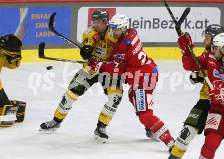 EBEL. Eishockey Bundesliga. EC KAC gegen  HC Pustertal.  Thomas Hundertpfund,  (KAC),    Emil Kristensen (Pustertal). Klagenfurt, am 18.12.2022.
Foto: Kuess
www.qspictures.net
---
pressefotos, pressefotografie, kuess, qs, qspictures, sport, bild, bilder, bilddatenbank