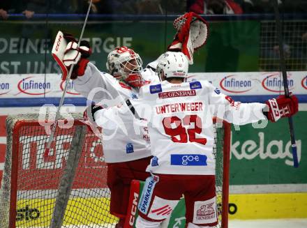 EBEL. Eishockey Bundesliga. VSV gegen KAC. Jubel Sebastian Dahm, Clemens Unterweger  (KAC). Villach, am 20.12.2022.
Foto: Kuess
www.qspictures.net
---
pressefotos, pressefotografie, kuess, qs, qspictures, sport, bild, bilder, bilddatenbank