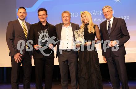 Nacht des Sports. Sportgala. Sportler des Jahres 2022.    Matthias Mayer, Marijan Velik,  Anna Gasser, Landeshauptmann Peter Kaiser  . Velden, am 21.12.2022.
Foto: Kuess
www.qspictures.net


---
pressefotos, pressefotografie, kuess, qs, qspictures, sport, bild, bilder, bilddatenbank