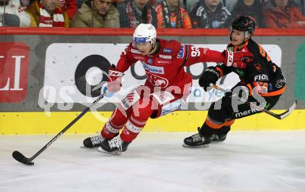 EBEL. Eishockey Bundesliga. EC KAC gegen  Moser Medical Graz99ers.  Clemens Unterweger,  (KAC),  Sam Antonitsch  (Graz). Klagenfurt, am 23.12.2022.
Foto: Kuess
www.qspictures.net
---
pressefotos, pressefotografie, kuess, qs, qspictures, sport, bild, bilder, bilddatenbank