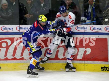 EBEL. Eishockey Bundesliga. EC VSV gegen HC TIWAG Innsbruck.  Niklas Wetzl,  (VSV),    Lukas Baer  (Innsbruck). Villach, am 26.12.2022.
Foto: Kuess
www.qspictures.net
---
pressefotos, pressefotografie, kuess, qs, qspictures, sport, bild, bilder, bilddatenbank
