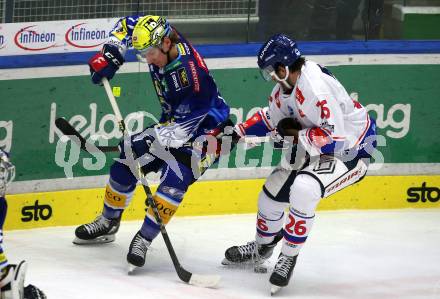 EBEL. Eishockey Bundesliga. EC VSV gegen HC TIWAG Innsbruck.   Philipp Lindner,,   (VSV),    Daniel Leavens (Innsbruck). Villach, am 26.12.2022.
Foto: Kuess
www.qspictures.net
---
pressefotos, pressefotografie, kuess, qs, qspictures, sport, bild, bilder, bilddatenbank
