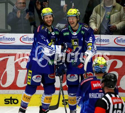 EBEL. Eishockey Bundesliga. EC VSV gegen HC TIWAG Innsbruck.   Torjubel Kevin Moderer, Dominik Grafenthin  (VSV). Villach, am 26.12.2022.
Foto: Kuess
www.qspictures.net
---
pressefotos, pressefotografie, kuess, qs, qspictures, sport, bild, bilder, bilddatenbank