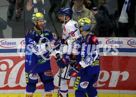 EBEL. Eishockey Bundesliga. EC VSV gegen HC TIWAG Innsbruck.   Torjubel Kevin Moderer, Dominik Grafenthin  (VSV). Villach, am 26.12.2022.
Foto: Kuess
www.qspictures.net
---
pressefotos, pressefotografie, kuess, qs, qspictures, sport, bild, bilder, bilddatenbank