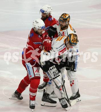 EBEL. Eishockey Bundesliga. EC KAC gegen  Steinbach Black Wings Linz.  Thomas Hundertpfund, Lucas Lessio, (KAC),  Graham Knott, Andreas Kristler   (Linz). Klagenfurt, am 30.12.2022.
Foto: Kuess
www.qspictures.net
---
pressefotos, pressefotografie, kuess, qs, qspictures, sport, bild, bilder, bilddatenbank