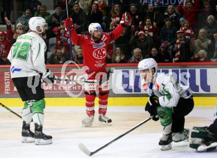 EBEL. Eishockey Bundesliga. EC KAC gegen  HK SZ Olimpija Ljubljana. Torjubel Rihards Bukarts  (KAC). Klagenfurt, am 3.1.2023.
Foto: Kuess
www.qspictures.net
---
pressefotos, pressefotografie, kuess, qs, qspictures, sport, bild, bilder, bilddatenbank