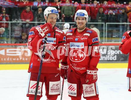 EBEL. Eishockey Bundesliga. EC KAC gegen  HK SZ Olimpija Ljubljana.  Mike Zalewski, Jesper Jensen Aabo (KAC). Klagenfurt, am 3.1.2023.
Foto: Kuess
www.qspictures.net
---
pressefotos, pressefotografie, kuess, qs, qspictures, sport, bild, bilder, bilddatenbank