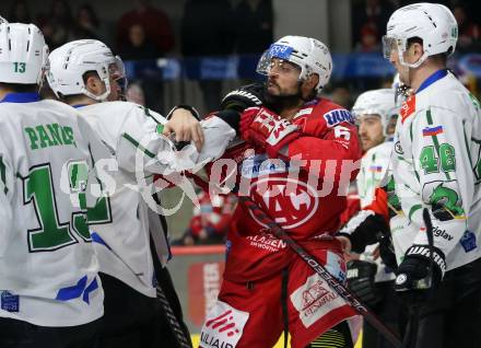 EBEL. Eishockey Bundesliga. EC KAC gegen  HK SZ Olimpija Ljubljana. Lucas Lessio, (KAC),    Carl Watson Neill   (Ljubljana). Klagenfurt, am 3.1.2023.
Foto: Kuess
www.qspictures.net
---
pressefotos, pressefotografie, kuess, qs, qspictures, sport, bild, bilder, bilddatenbank