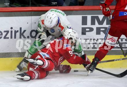 EBEL. Eishockey Bundesliga. EC KAC gegen  HK SZ Olimpija Ljubljana.  Matthew Fraser,  (KAC),   Nik Simsic (Ljubljana). Klagenfurt, am 3.1.2023.
Foto: Kuess
www.qspictures.net
---
pressefotos, pressefotografie, kuess, qs, qspictures, sport, bild, bilder, bilddatenbank