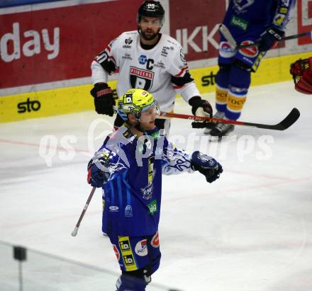 EBEL. Eishockey Bundesliga. EC VSV gegen BEMER Pioneers Vorarlberg.  Torjubel John Hughes   (VSV). Villach, am 8.1.2023
Foto: Kuess
www.qspictures.net
---
pressefotos, pressefotografie, kuess, qs, qspictures, sport, bild, bilder, bilddatenbank