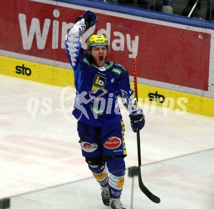 EBEL. Eishockey Bundesliga. EC VSV gegen BEMER Pioneers Vorarlberg.   Torjubel John Hughes  (VSV). Villach, am 8.1.2023
Foto: Kuess
www.qspictures.net
---
pressefotos, pressefotografie, kuess, qs, qspictures, sport, bild, bilder, bilddatenbank