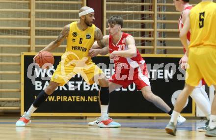 Basketball 2. Liga 2022/2023. Grunddurchgang 12. Runde. Woerthersee Piraten gegen  Upper Austrian Ballers.  Shawn L. Ray  (Piraten), Dejan Kovacevic  (Upper Austrian Ballers). Klagenfurt, am 7.1.2023.
Foto: Kuess
www.qspictures.net
---
pressefotos, pressefotografie, kuess, qs, qspictures, sport, bild, bilder, bilddatenbank
