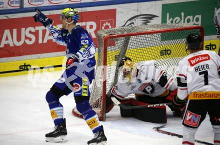 EBEL. Eishockey Bundesliga. EC VSV gegen BEMER Pioneers Vorarlberg.   Torjubel Nicolas Rivett-Mattinen  (VSV). Villach, am 8.1.2023
Foto: Kuess
www.qspictures.net
---
pressefotos, pressefotografie, kuess, qs, qspictures, sport, bild, bilder, bilddatenbank