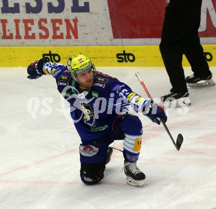 EBEL. Eishockey Bundesliga. EC VSV gegen BEMER Pioneers Vorarlberg.  Torjubel John Hughes   (VSV). Villach, am 8.1.2023
Foto: Kuess
www.qspictures.net
---
pressefotos, pressefotografie, kuess, qs, qspictures, sport, bild, bilder, bilddatenbank