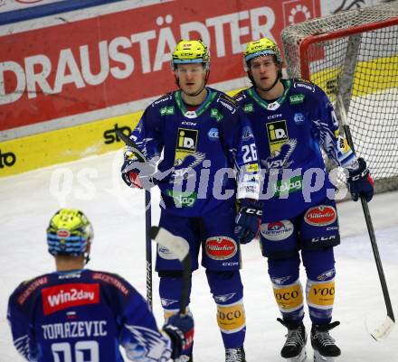 EBEL. Eishockey Bundesliga. EC VSV gegen BEMER Pioneers Vorarlberg.  Torjubel Dominik Grafenthin, Benjamin Lanzinger   (VSV). Villach, am 8.1.2023
Foto: Kuess
www.qspictures.net
---
pressefotos, pressefotografie, kuess, qs, qspictures, sport, bild, bilder, bilddatenbank