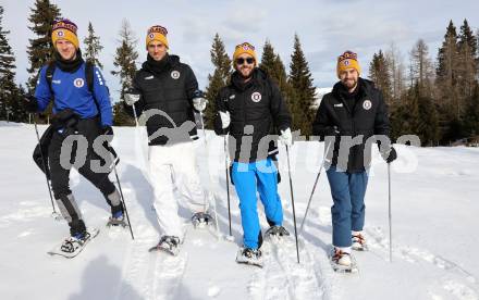 Fussball Bundesliga. Team Building Austria Klagenfurt.  Christopher Cvetko, Thorsten Mahrer, Markus Pink, Phillip Menzel .  Bad Kleinkirchheim, am 11.1.2023.
Foto: Kuess


---
pressefotos, pressefotografie, kuess, qs, qspictures, sport, bild, bilder, bilddatenbank