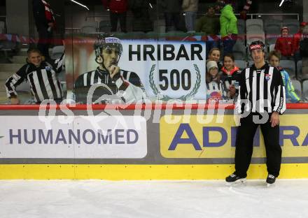 EBEL. Eishockey Bundesliga. EC KAC gegen  HC TIWAG Innsbruck.   500. Spiel. Schiedsrichter Matjaz Hribar.  Klagenfurt, am 13.1.2023.
Foto: Kuess
www.qspictures.net
---
pressefotos, pressefotografie, kuess, qs, qspictures, sport, bild, bilder, bilddatenbank