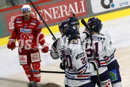 EBEL. Eishockey Bundesliga. EC KAC gegen  Hydro Fehervar AV 19.  Torjubel   (Fehervar). Klagenfurt, am 17.1.2023.
Foto: Kuess
www.qspictures.net
---
pressefotos, pressefotografie, kuess, qs, qspictures, sport, bild, bilder, bilddatenbank