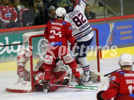 EBEL. Eishockey Bundesliga. EC KAC gegen  Hydro Fehervar AV 19.  Steven Strong, Sebastian Dahm, (KAC),  Balint Magosi    (Fehervar). Klagenfurt, am 17.1.2023.
Foto: Kuess
www.qspictures.net
---
pressefotos, pressefotografie, kuess, qs, qspictures, sport, bild, bilder, bilddatenbank