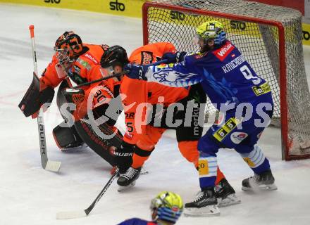 EBEL. Eishockey Bundesliga. EC VSV gegen Graz99ers.   Alexander Rauchenwald,  (VSV),    Michael Kernberger, Nicolas Wieser (Graz). Villach, am 20.1.2023
Foto: Kuess
www.qspictures.net
---
pressefotos, pressefotografie, kuess, qs, qspictures, sport, bild, bilder, bilddatenbank