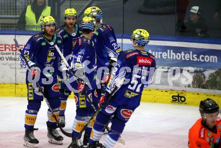 EBEL. Eishockey Bundesliga. EC VSV gegen Graz99ers.    Torjubel Marco Richter, Chris Collins, John HUghes, Derek Joslin, Nicolas Rivett-Mattinen (VSV). Villach, am 20.1.2023
Foto: Kuess
www.qspictures.net
---
pressefotos, pressefotografie, kuess, qs, qspictures, sport, bild, bilder, bilddatenbank